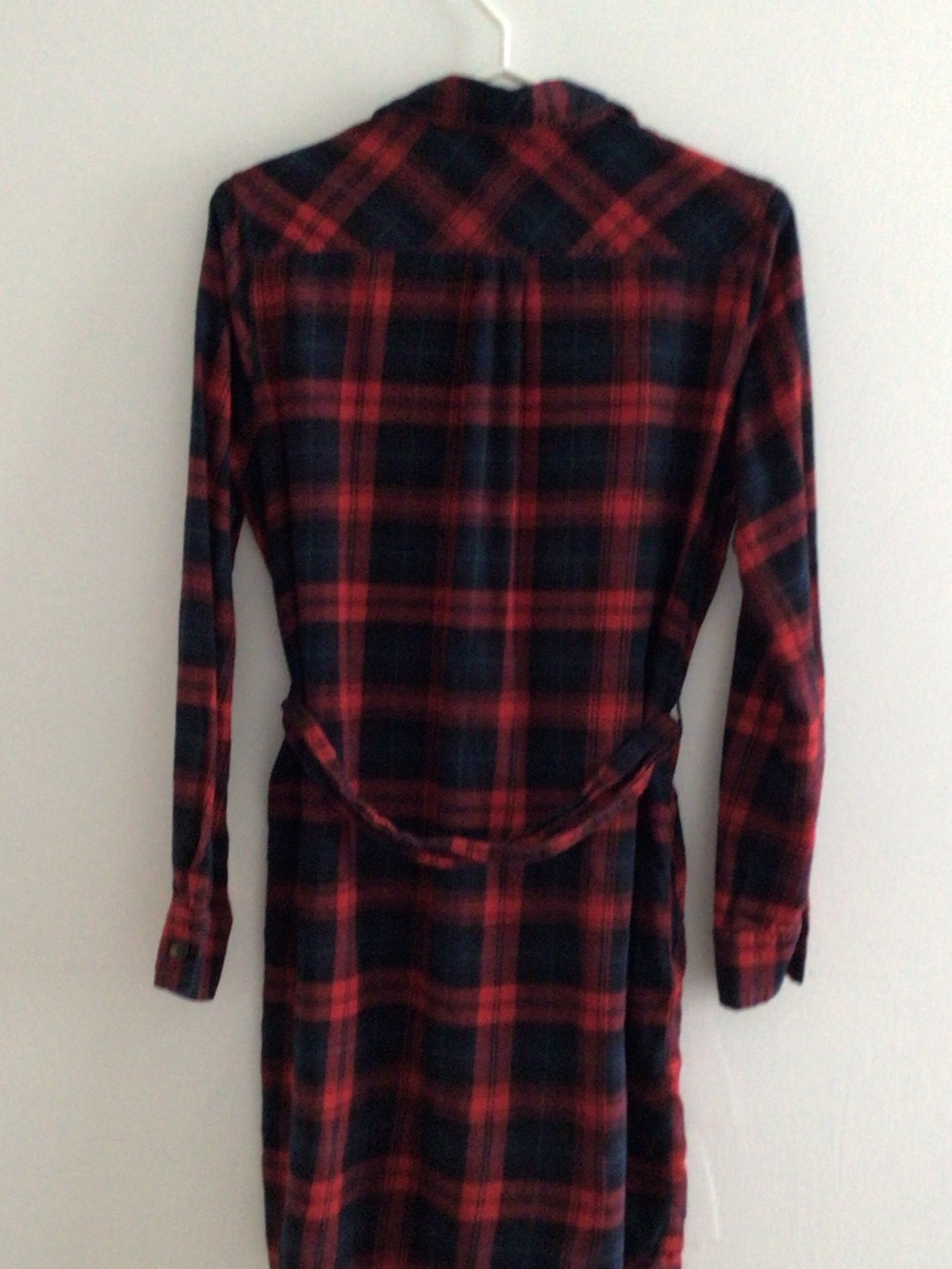 Uniqlo Red and Navy Plaid Long Sleeve Shirt Dress - Picture 3 of 4